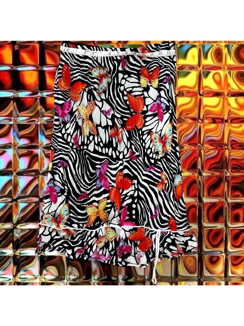 all-over butterfly motif and zebra animal print mix skirt